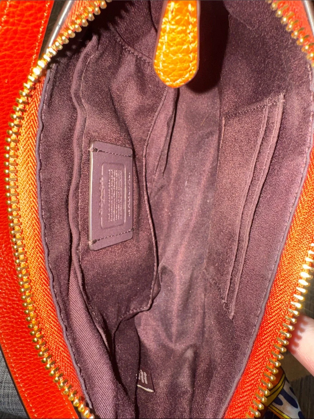 Coach Bag Teri Orange Pebbled Leather Small Shoulder Bag with Scarf Accent